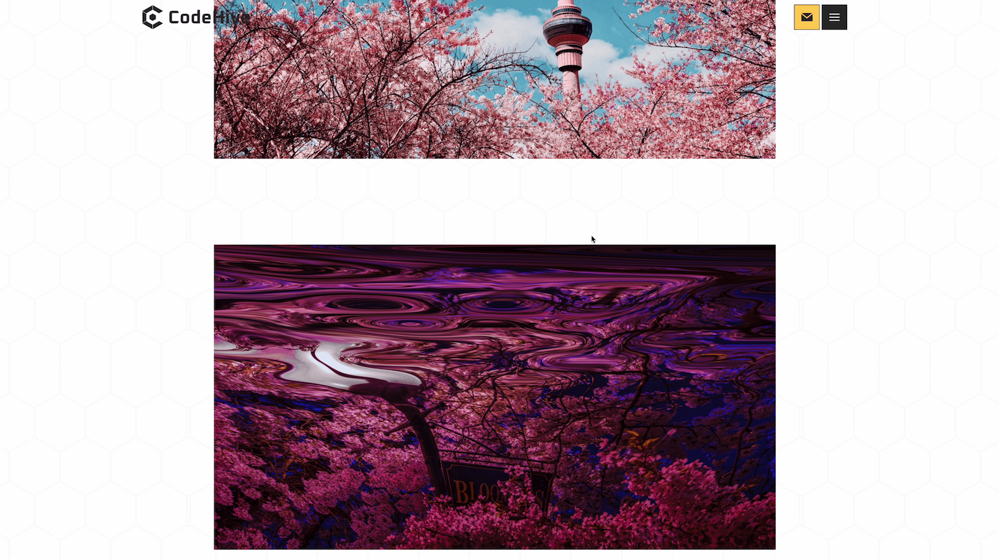 要素が表示されると、WebGLでエフェクトがかかった画像がフェードインする